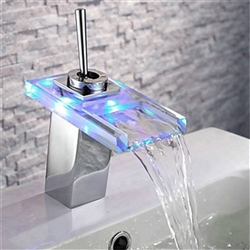 LED Color Changing Glass Bathroom Sink Faucet Single Lever